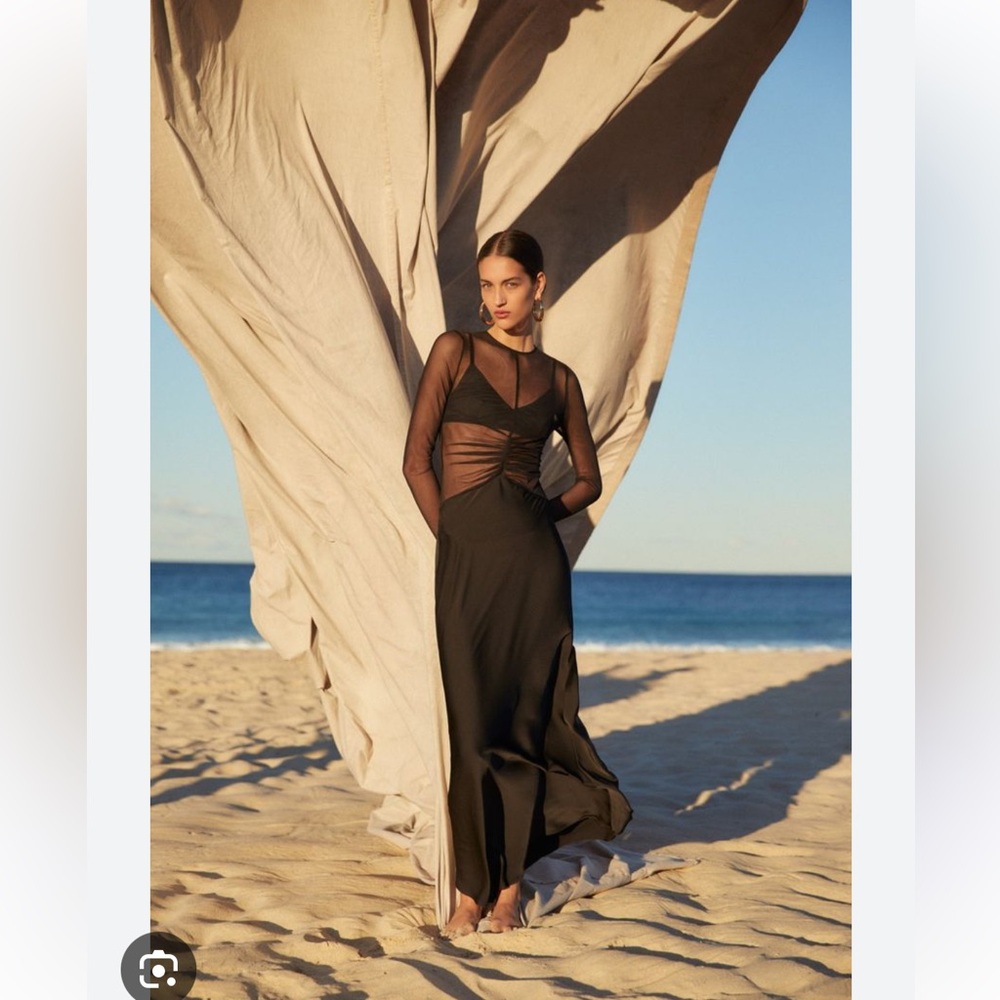 Ginger Sheer Long Sleeve Mixed Media Gown